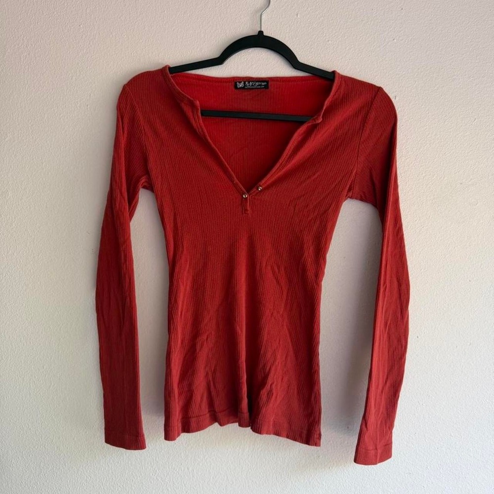 Y2k self esteem long sleeve ribbed Henley top